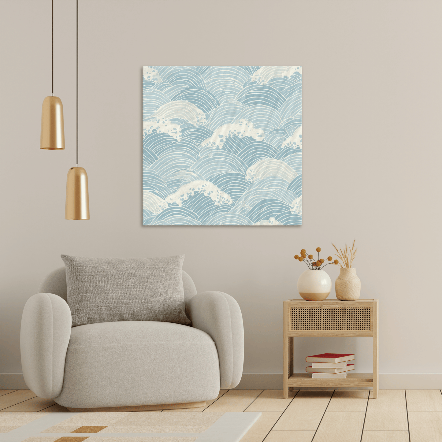 Seigaiha Wave Canvas Print — Japanese Ocean Wave Wall Art | Japandi Minimalist Large Wall Decor