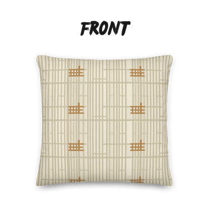 Shoji Screen Grid Throw Pillow with Insert — Japandi Minimalist Geometric Cushion