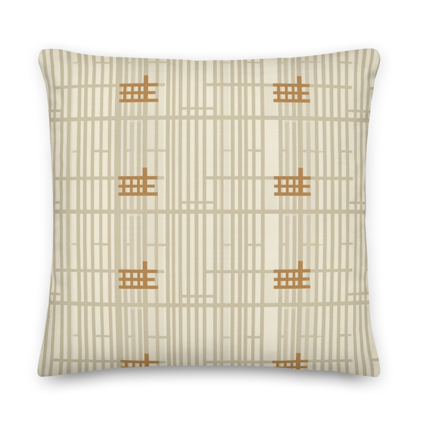 Shoji Screen Grid Throw Pillow with Insert — Japandi Minimalist Geometric Cushion
