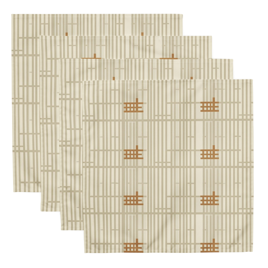Shoji Screen Grid Cloth Napkins Set of 4 — Japandi Minimalist Geometric Table Linen