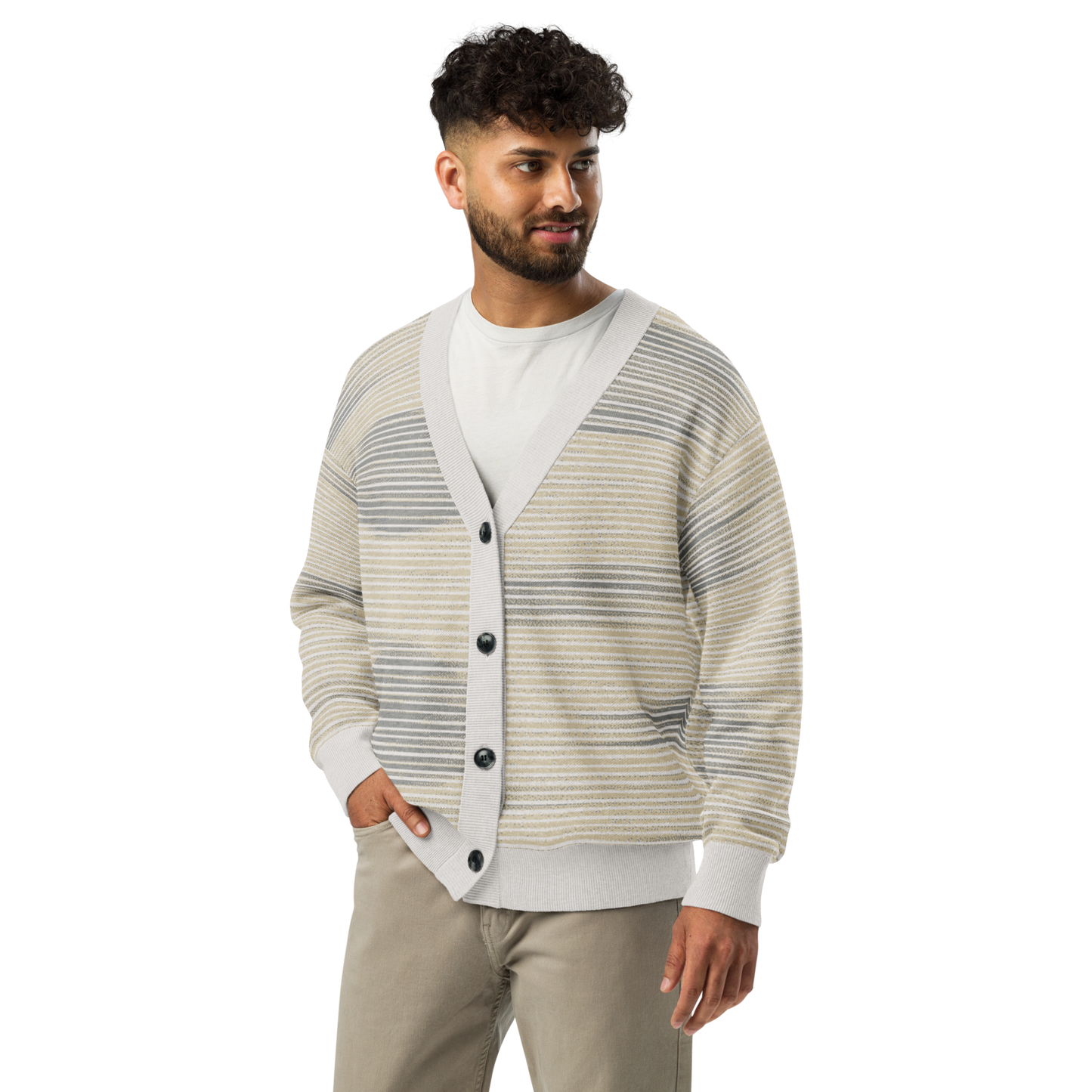 Shoji Shadow Jacquard Knit Cardigan — Japandi Minimalist Unisex Relaxed Fit