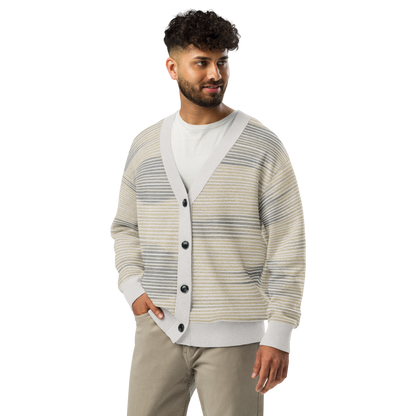 Shoji Shadow Jacquard Knit Cardigan — Japandi Minimalist Unisex Relaxed Fit